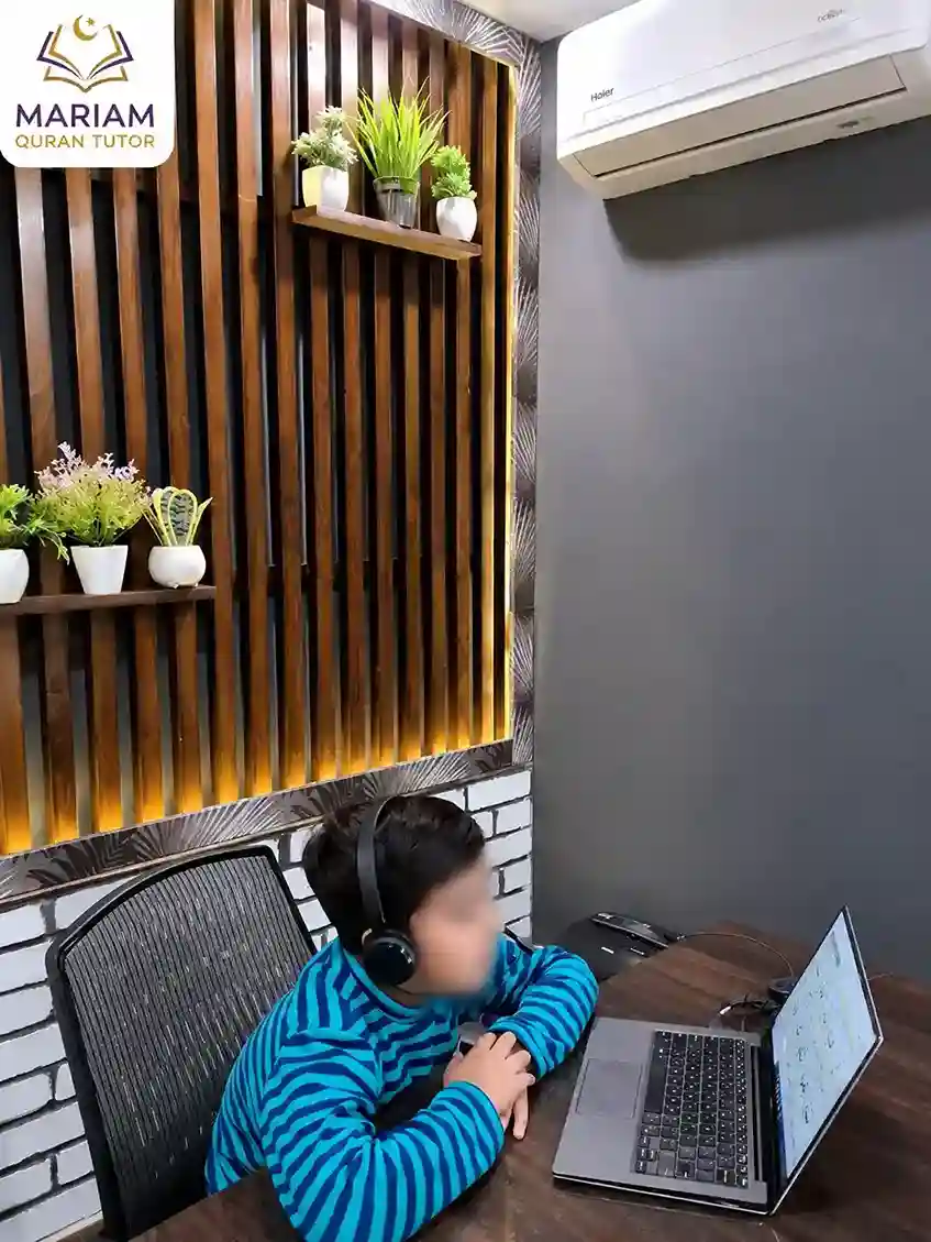 A child on a live one-to-one online Quran lesson
