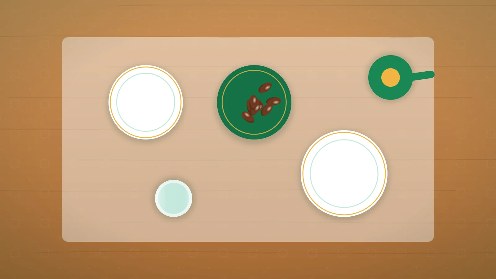 Dua after eating Illustration seen from above of a table after a meal with empty plates, a plate of dates, a glass of water and a jug